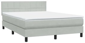 Κρεβάτι Boxspring με Στρώμα Ανοιχτό Γκρι 160x220 εκ. Βελούδινο - Γκρι