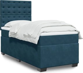 vidaXL Κρεβάτι Boxspring με Στρώμα Μπλε 90x190 εκ. Βελούδινο