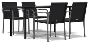 vidaXL Σετ Τραπεζαρίας Κήπου 5 τεμ. Συνθ. Ρατάν / Ατσάλι με Μαξιλάρια