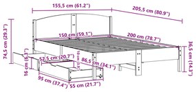 Σκελετός Κρεβ. Χωρίς Στρώμα Καφέ Κεριού 150x200 εκ Μασίφ Πεύκο - Καφέ