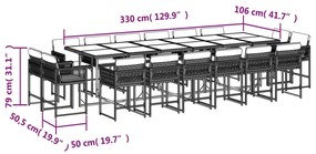 vidaXL Σετ Τραπεζαρίας Κήπου 17 τεμ. Γκρι από Συνθ. Ρατάν με Μαξιλάρια