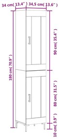 Ντουλάπι Λευκό 34,5 x 34 x 180 εκ. από Επεξεργασμένο Ξύλο - Λευκό