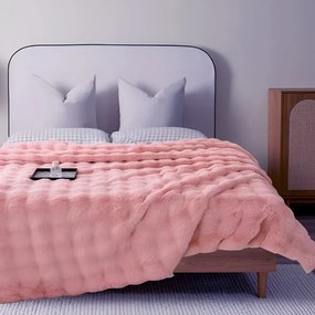 Bonsai Home Κουβέρτα Γούνινη/Βελούδινη Super Soft Υπέρδιπλη 220x240 - Luxury Rabbit Fur Ροζ