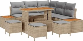 vidaXL Σετ Καναπέ Κήπου με μαξιλάρι 9 pcs Μπεζ Πολυ ράταν