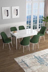 Extendable Dining Table &amp; Chairs Set (7 Pieces) Han - White, Khaki White
Khaki