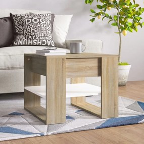 vidaXL Τραπεζάκι Σαλονιού Λευκό &amp; Sonoma Δρυς 55,5x55x45εκ. Επεξ. Ξύλο