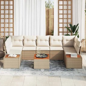 vidaXL Σετ Καναπέ Κήπου με μαξιλάρι 8 pcs Μπεζ Πολυ ράταν