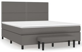 Κρεβάτι Boxspring με Στρώμα Γκρι 160x200εκ. από Συνθετικό Δέρμα - Γκρι