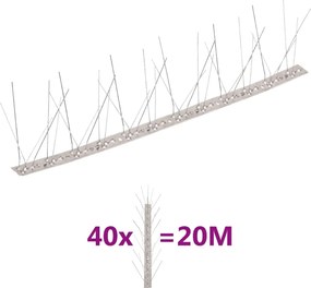 vidaXL Απωθητικές Ακίδες Περιστεριών 5 Σειρών Σετ των 40 20μ Αν.Ατσάλι