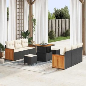 vidaXL Σετ Καναπέ Κήπου 9 pcs Μαύρο και κρεμ 80 x 80 x 71 cm
