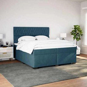 vidaXL Κρεβάτι Boxspring με Στρώμα Μπλε 200x200 εκ. Βελούδινο