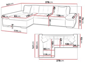 Γωνιακός Καναπές Comfivo 219, 278x151x76cm, 113 kg, Πόδια: Πλαστική ύλη | Epipla1.gr