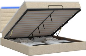vidaXL Κρεβάτι Ottoman με Στρώμα και LED Κρεμ 140 x 200 cm Ύφασμα