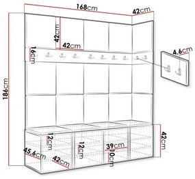 Σετ διαδρόμου Hartford 265, 186x168x46cm, 27 kg, Γραφίτης, Πλαστικοποιημένη μοριοσανίδα, Ταπισερί, Εντοιχισμένη, Τοίχου | Epipla1.gr