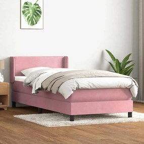 vidaXL Κρεβάτι Boxspring με Στρώμα Ροζ 100x210 εκ. Βελούδινο