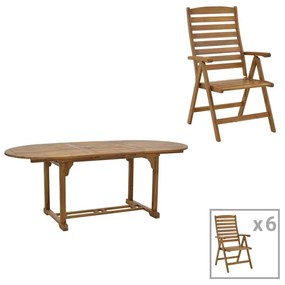 Warmo-Sopho dining table set of 7 natural solid acacia wood 200/150x100x75cm 200x100x75 εκ.