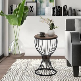 Τραπεζάκι βοηθητικό Aldora Megapap μεταλλικό - Mdf χρώμα μαύρο - καρυδί 35x35x58εκ.