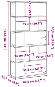 Βιβλιοθήκη 5 Επιπέδων Δρυς 80,5x23,5x162,5 εκ. Επεξεργ. Ξύλο - Καφέ