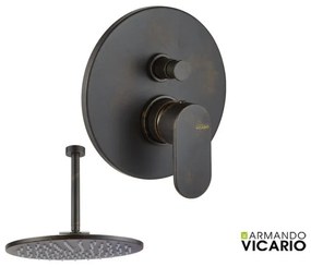 Armando Vicario SLIM Μίκτης εντοιχισμού 2 εξόδων με εκτροπέα &amp; Ανακλινόμενη κεφαλή Ø25εκ &amp; μπράτσο οροφής 20εκ Rusty Black