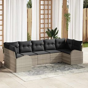 vidaXL Σετ Καναπέ Κήπου 7 pcs Ανοιχτό γκρι Πολυ ράταν