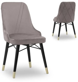 Καρέκλα τραπεζαρίας Floria Megapap από βελούδο χρώμα μπεζ - μαύρο/χρυσό πόδι 54x48x91εκ.