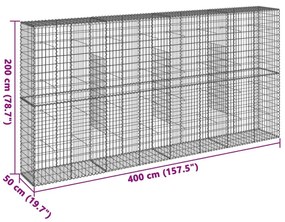 Συρματοκιβώτιο με Κάλυμμα 400x50x200εκ. από Γαλβανισμένο Χάλυβα - Ασήμι