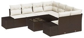 vidaXL Σετ Καναπέ Κήπου με μαξιλάρι 9 pcs Καφέ, Κρέμα 55 x 55 x 37 εκ
