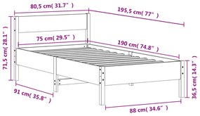 Σκελετός Κρεβ. Χωρίς Στρώμα Καφέ Κεριού 75x190 εκ Μασίφ Πεύκο - Καφέ