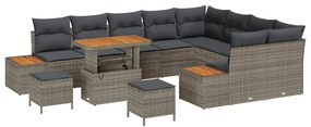 vidaXL Σετ Καναπέ Κήπου με μαξιλάρι 12 pcs Γκρι Πολυ ράταν