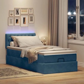 Οθωμανικό κρεβάτι με στρώμα &amp; LEDs Σκούρο μπλε 90x190cm Velvet 3312666