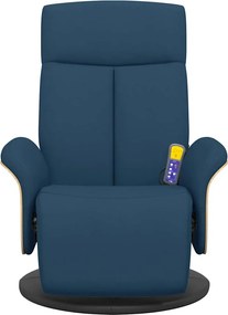 vidaXL Πολυθρόνα Μασάζ Ανακλινόμενη με Υποπόδιο Μπλε Υφασμάτινη