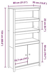 Μπουφές Λευκός 80x35x154 εκ. από Μασίφ Ξύλο Πεύκου - Λευκό