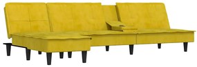 vidaXL Καναπές Κρεβάτι Γωνιακός Κίτρινος 255 x 140 x 70 εκ. Βελούδινος