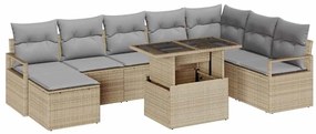 vidaXL Σετ Καναπέ Κήπου με μαξιλάρι 9 pcs μπεζ και ανοιχτό γκρι