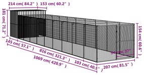 Σπιτάκι Σκύλου με Αυλή Ανθρακί 214x1069x181 εκ. Γαλβαν. Χάλυβας - Ανθρακί