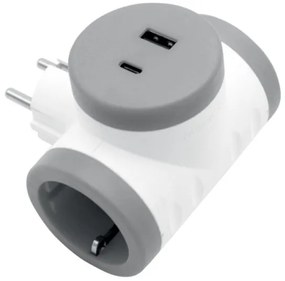Ταχυφορτιστής Ταφ Σούκο 2Φις USB+TYPE C Θύρες 20W Λευκό-Γκρι 15-884 Lumen-15-884-Λευκό 15-884