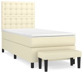 vidaXL Κρεβάτι Boxspring με Στρώμα Κρεμ 90x200 εκ. από Συνθετικό Δέρμα