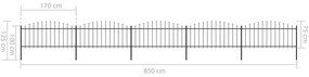 vidaXL Κάγκελα Περίφραξης με Λόγχες Μαύρα (0,5-0,75) x 8,5 μ. Ατσάλινα