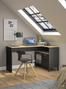 Insi Manchester Γραφείο γωνιακό 136x88x73εκ. Helvezia Oak / Black 0111.GM48