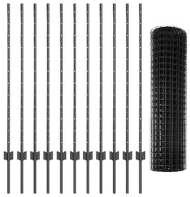 vidaXL Euro Fence με 22 U Posts Γκρι 1.2x25 μ Ατσάλι