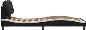 vidaXL Πλαίσιο κρεβατιού χωρίς Στρώμα Hvar Μαύρο/Λευκό 90x190εκ. Συνθ. Δέρμα