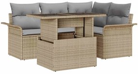 vidaXL Σετ Καναπέ Κήπου με μαξιλάρι 5 pcs Μπεζ Πολυ ράταν
