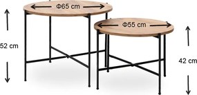 Σετ τραπεζάκια σαλονιού Zayden Megapap 2 τμχ χρώμα pine oak 65x65x52εκ.