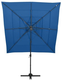 Ομπρέλα 4 Επιπέδων Αζούρ Μπλε 250 x 250 εκ. με Ιστό Αλουμινίου - Μπλε