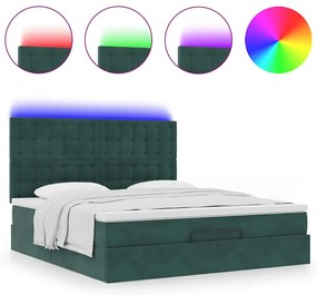 vidaXL Οθωμανικό κρεβάτι με στρώματα&LEDs Dark Green 180x200cm Velvet