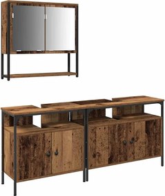 vidaXL Σετ Επίπλων Μπάνιου με ράφι 3 pcs Καφέ Επεξεργασμένο ξύλο