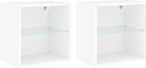 vidaXL Κομοδίνα Επιτοίχια με Φώτα LED 2 Τεμ. Λευκά