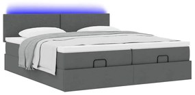 vidaXL Οθωμανικό κρεβάτι με στρώματα&LEDs Σκούρο γκρι 180x200cm ύφασμα