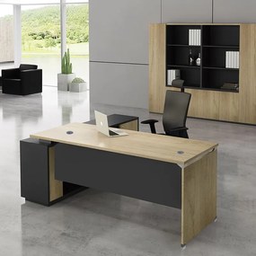 WOODWELL ΕΟ935,RPROJECT Γραφείο Δεξιά Γωνία, Απόχρωση Sonoma - Γκρι 180x80/160x40 (H.75)cm ΕΟ935,R