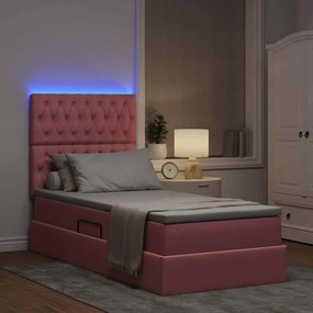 VidaXL LED Κρεβάτι αποθήκευσης με στρώμα Ροζ 100 x 200 cm Βελούδο